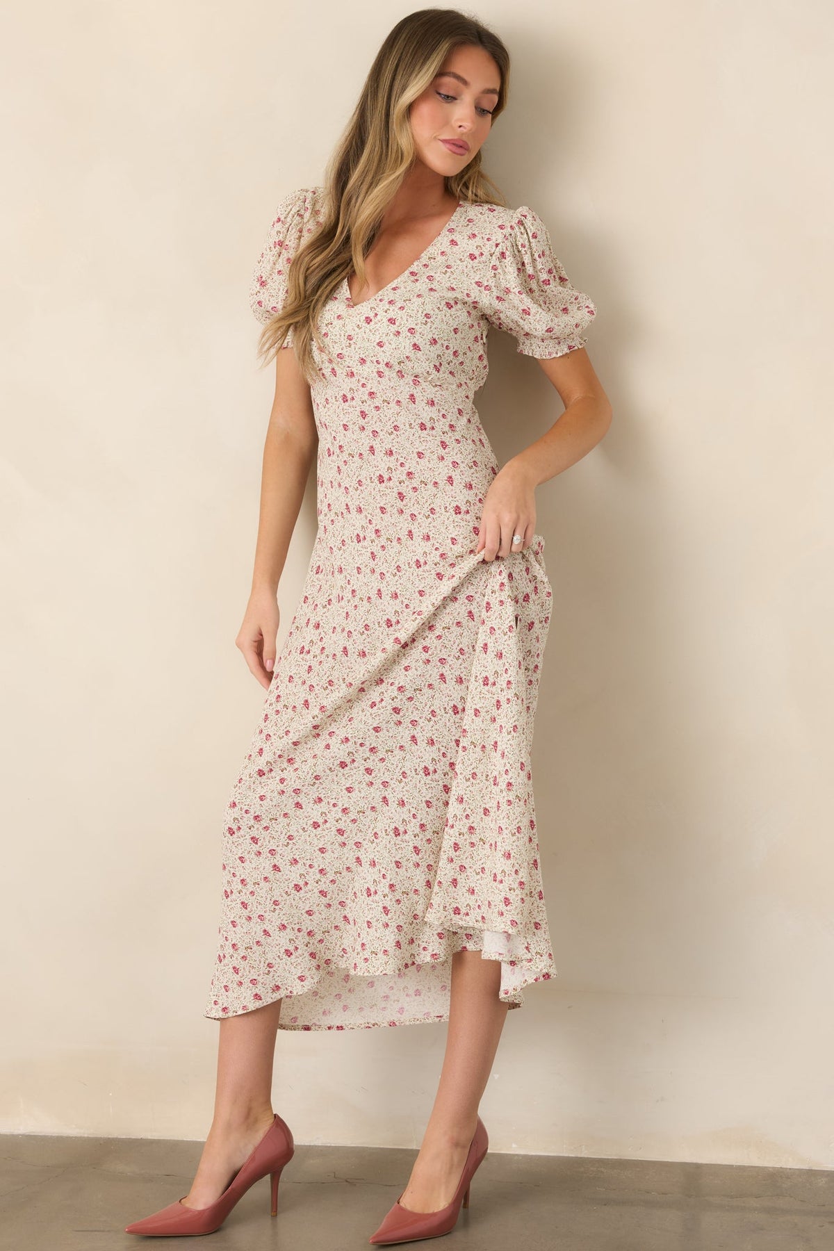Where We Belong Dusty Pink Floral Short Sleeve Maxi Dress
