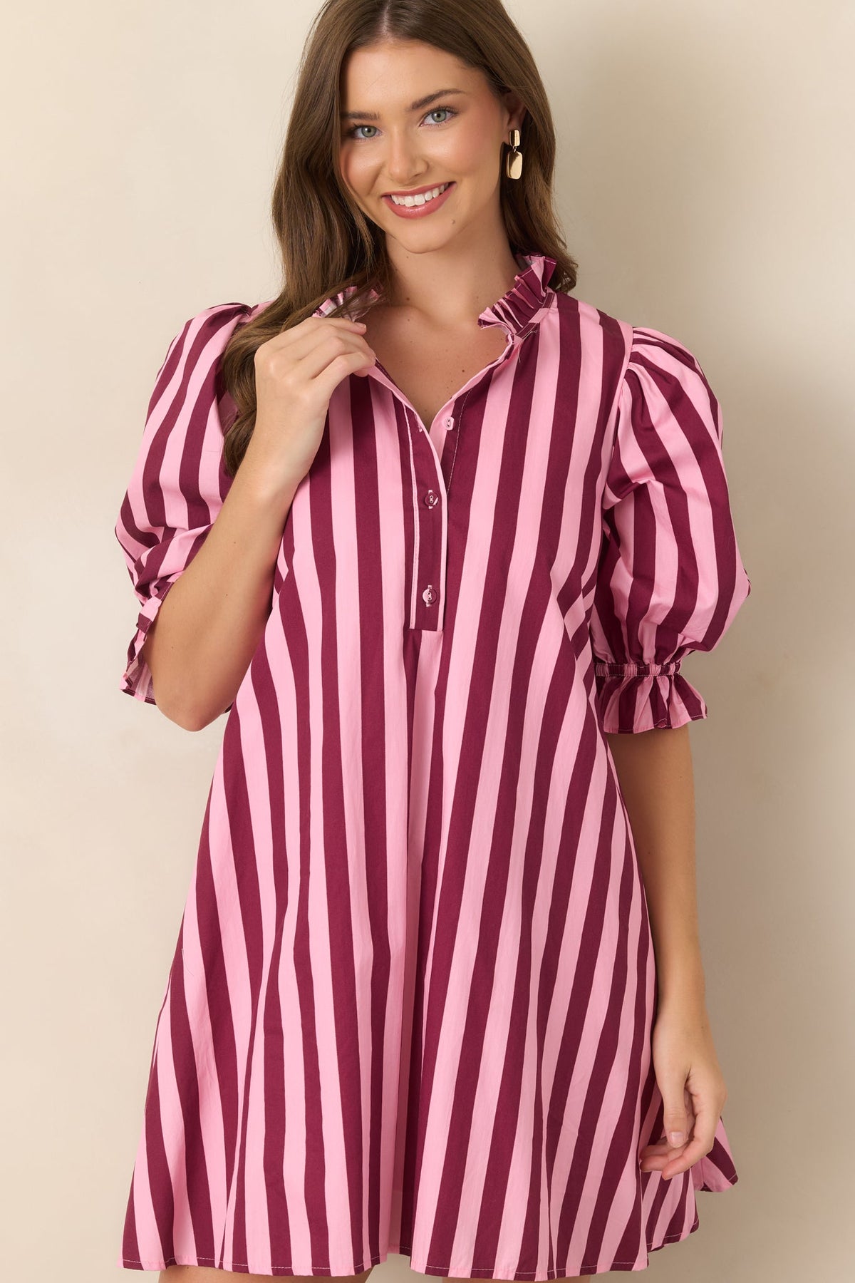 Here's the Plan Pink & Wine Stripe Cotton Mini Shift Dress