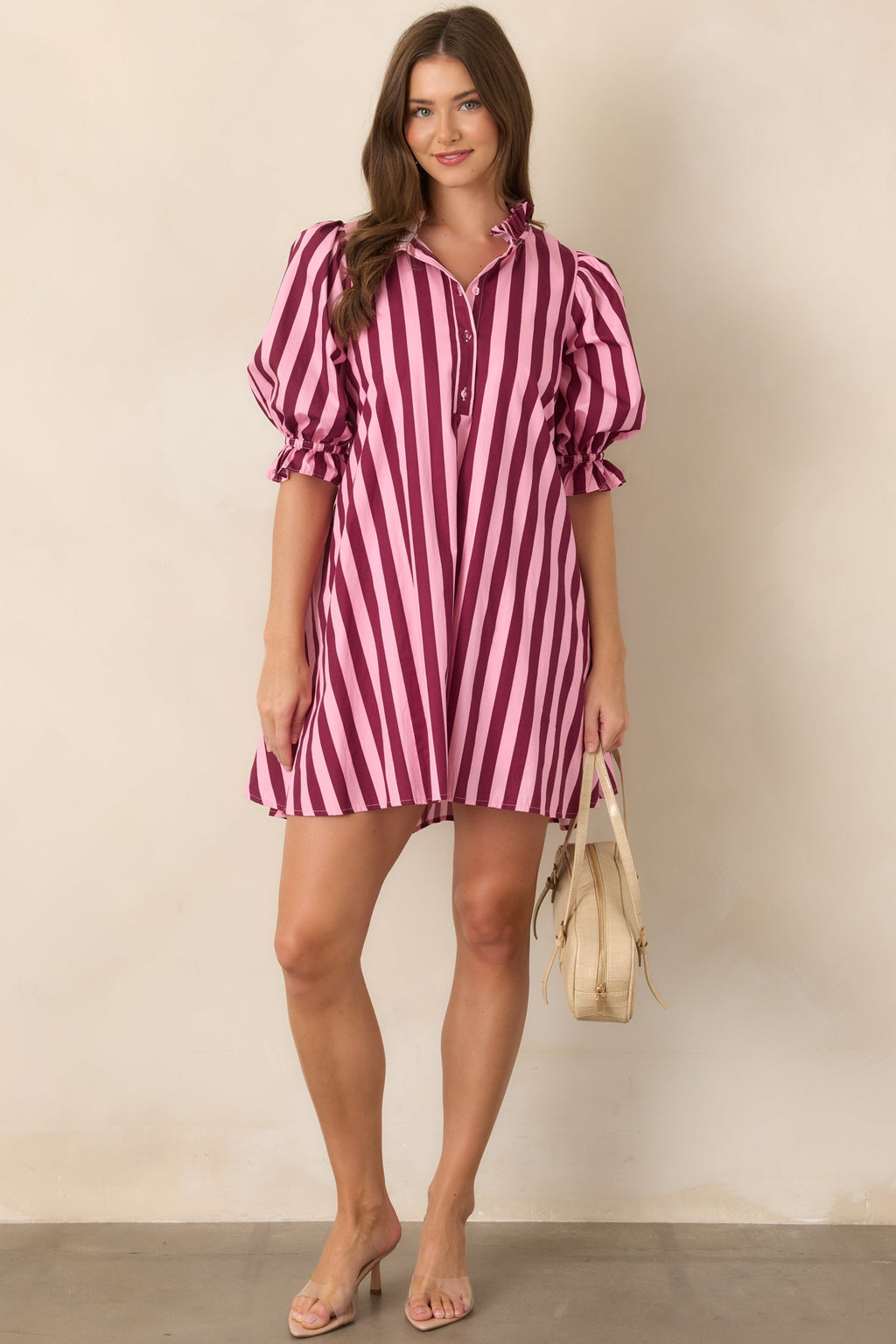 Here's the Plan Pink & Wine Stripe Cotton Mini Shift Dress