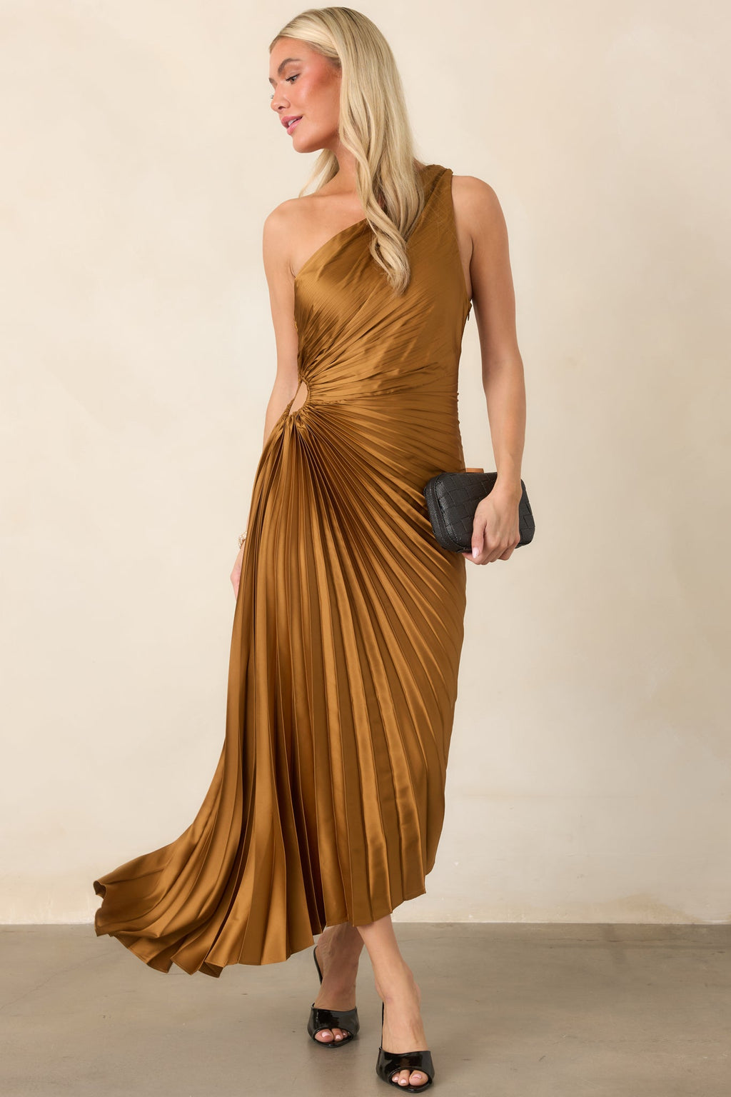 Poetic Charm Bronze Asymmetric One Shoulder Maxi Dress