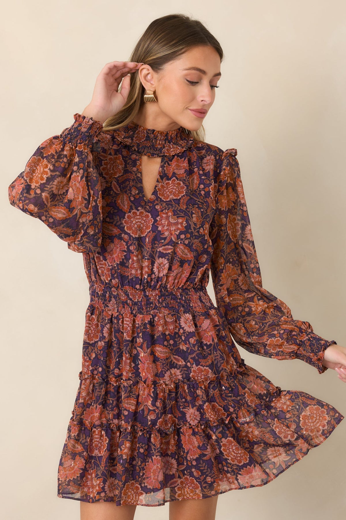 Love in the Air Plum & Rust Floral Tiered Mini Dress