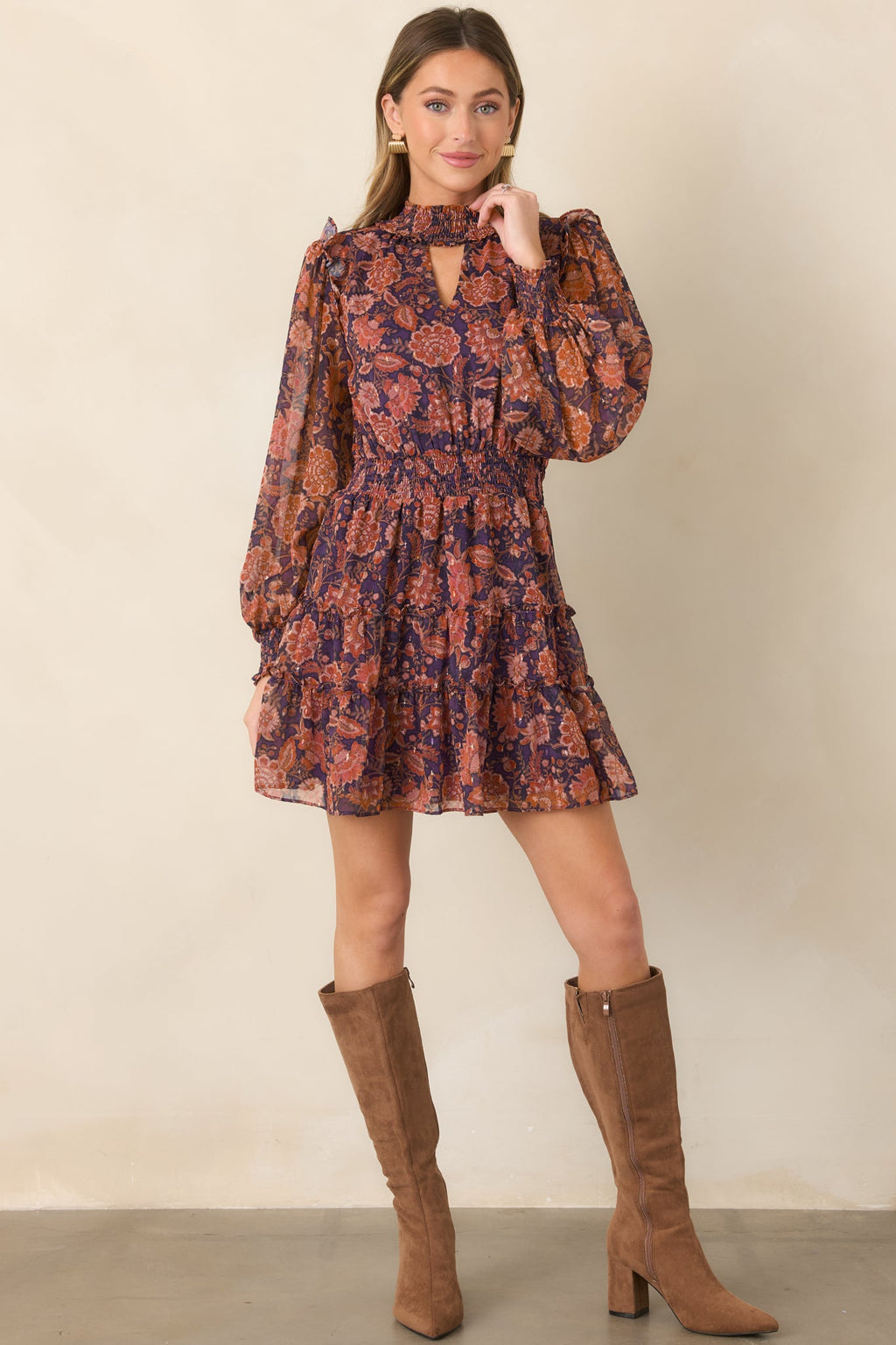 Love in the Air Plum & Rust Floral Tiered Mini Dress