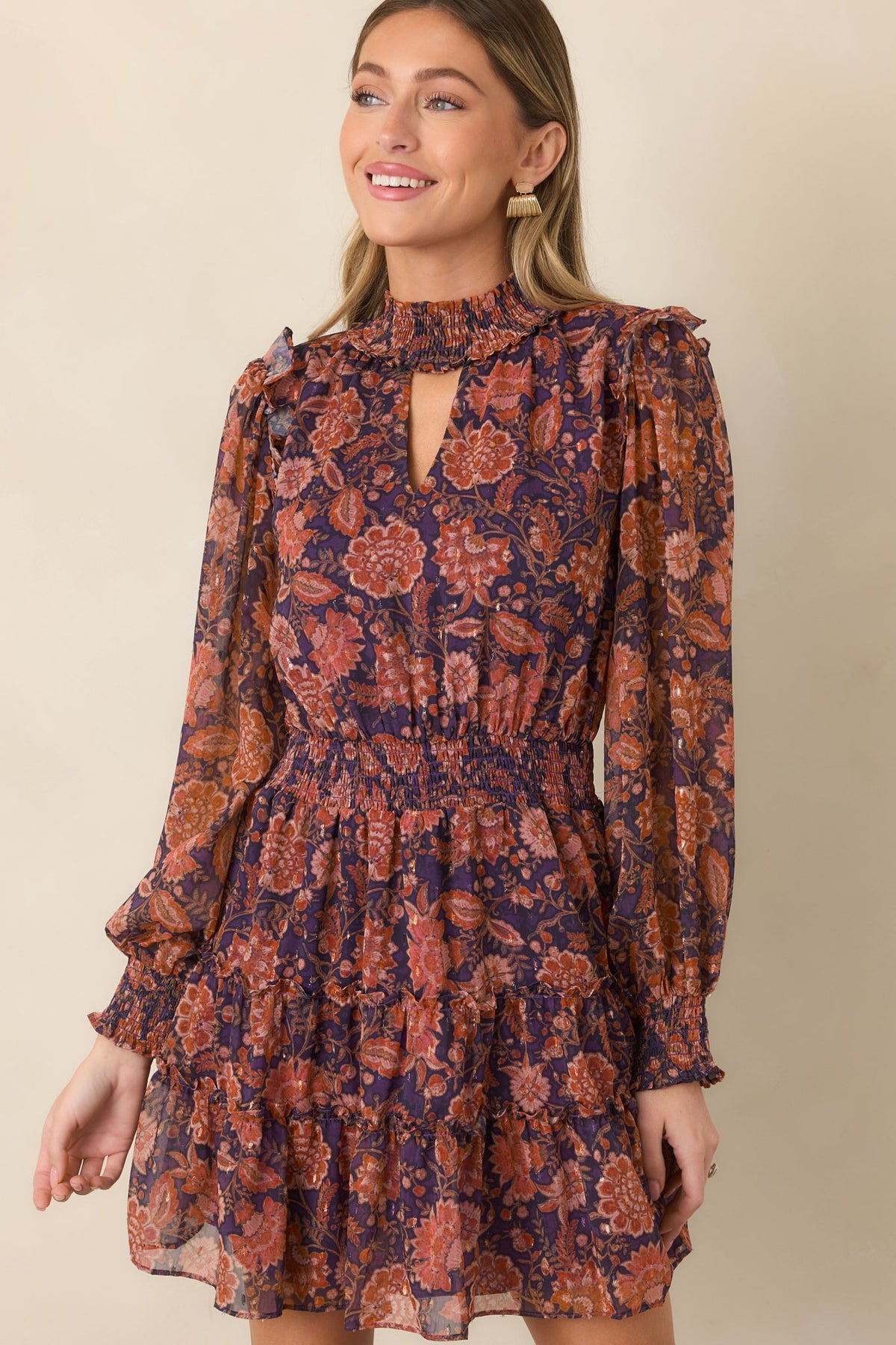 Love in the Air Plum & Rust Floral Tiered Mini Dress