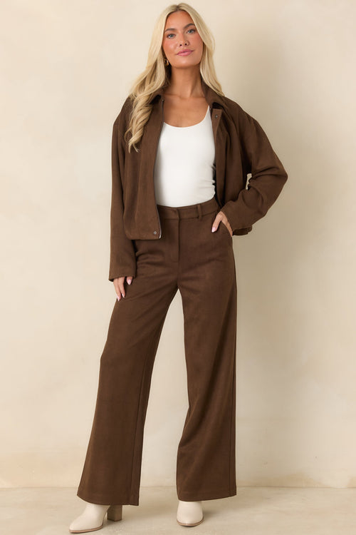 All Part of the Plan Brown Faux Suede Wide Leg Pants
