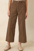 Dot Your Average Brown Cotton Polka Dot Cropped Wide Leg Pants