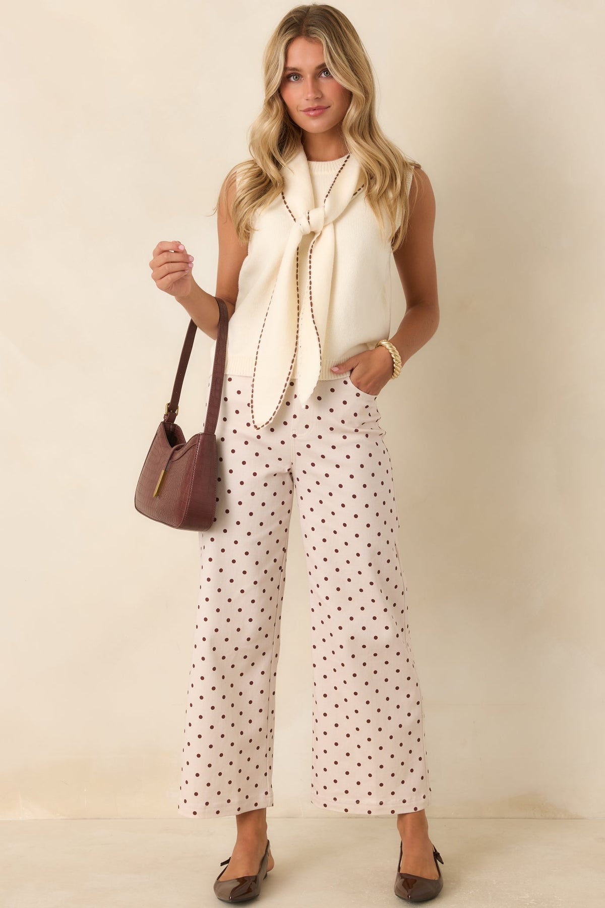 A Spot of Style Ivory & Brown Polka Dot Cotton Pants