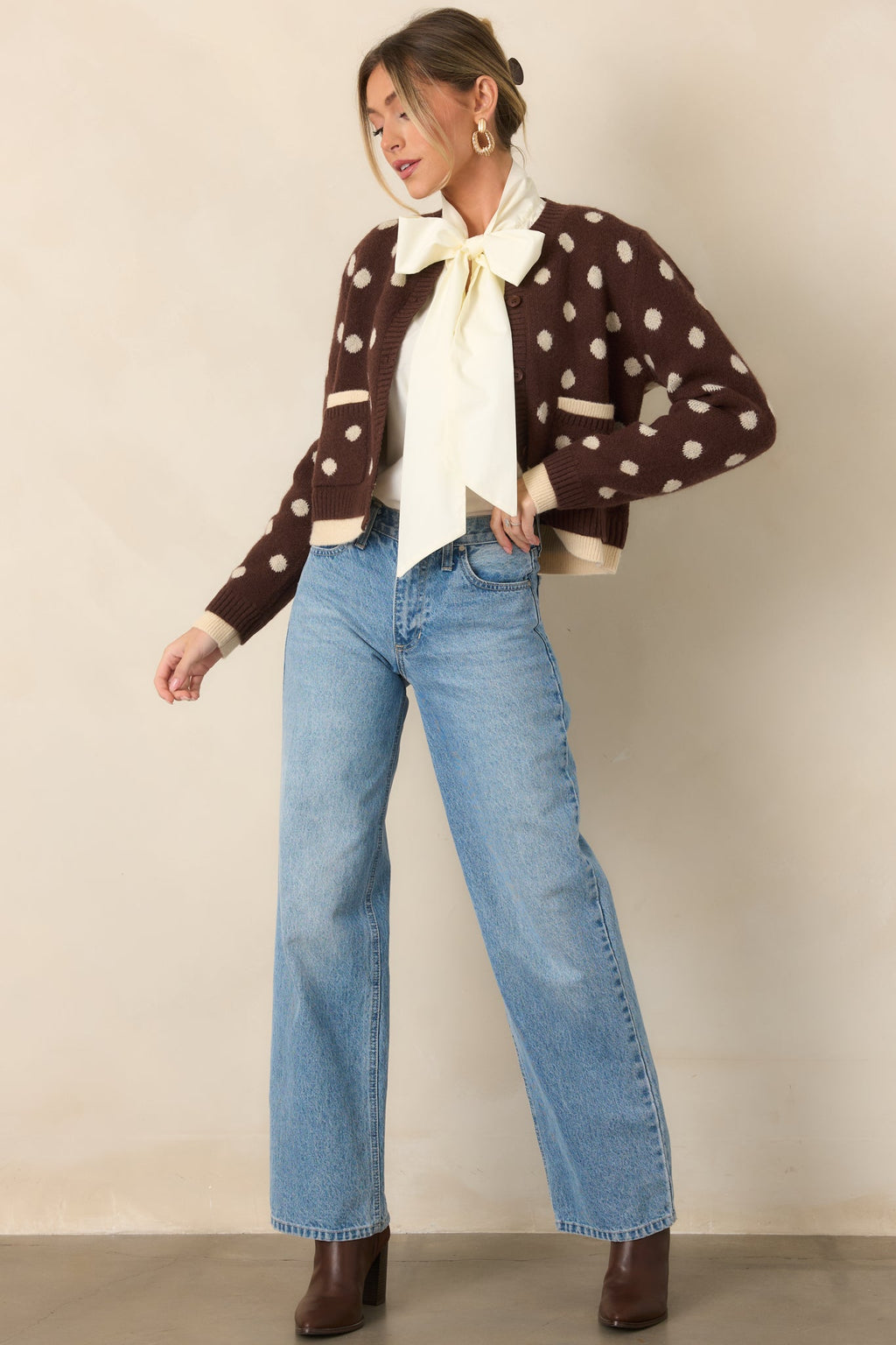 Looking the Part Ivory Tie Neck Blouse