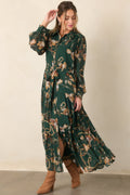 Weekend at the Manor Forest Green Floral Rope Print Tie-Waist Maxi Dress