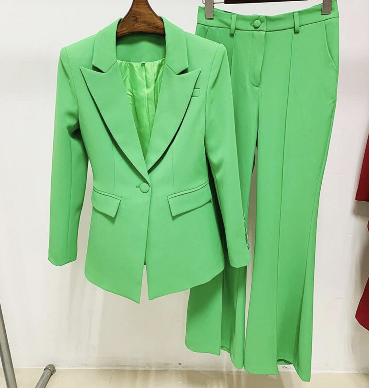 Women One-Button Blazer + Flare Trousers Suit - 6 Colors Available