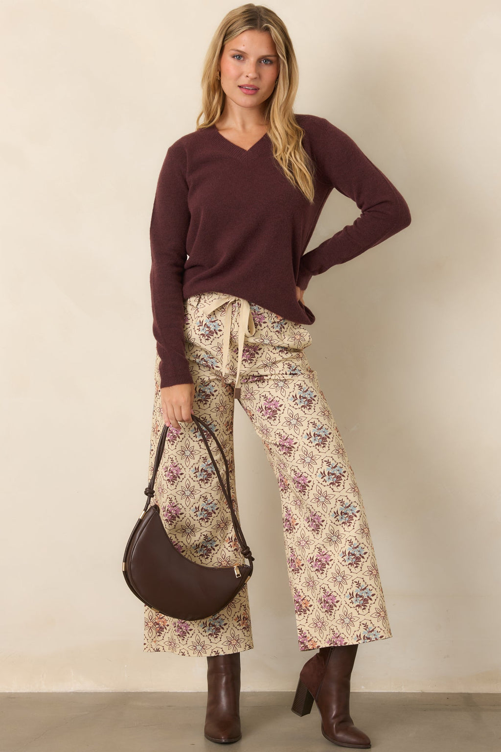 By the Way Raisin V-Neck Knit Sweater