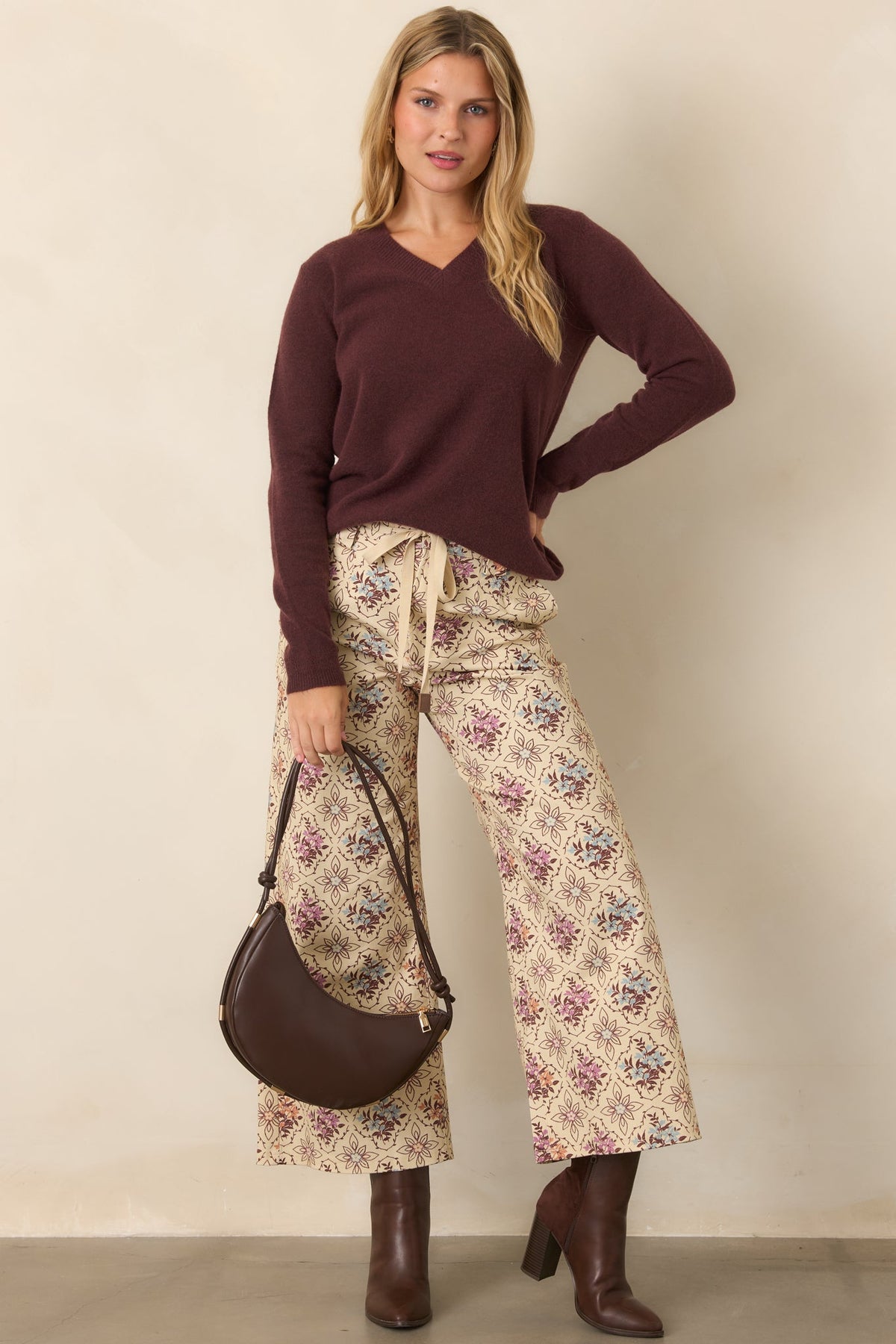 By the Way Raisin V-Neck Knit Sweater