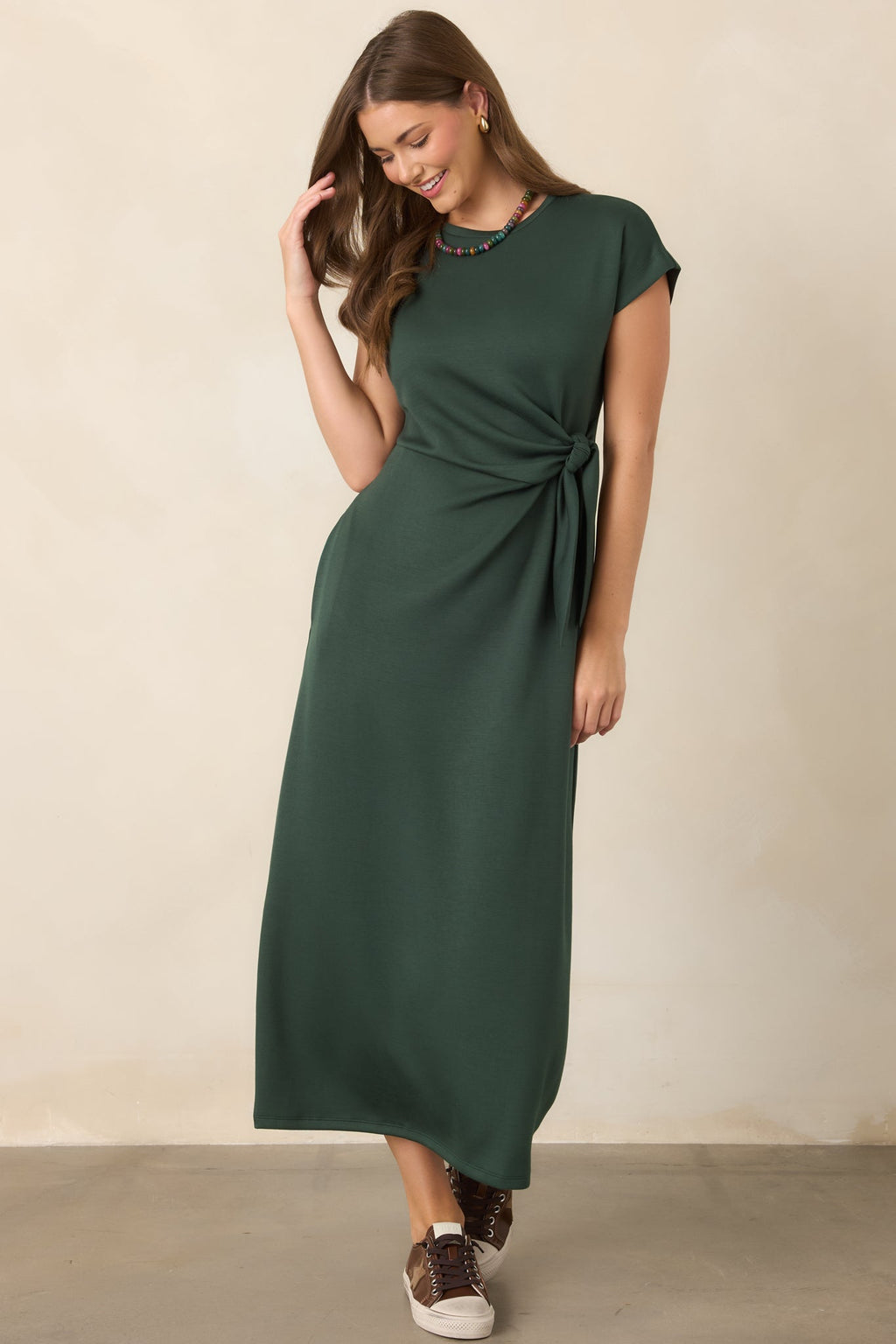 On a Side Note Forest Green Side Tie Maxi Dress