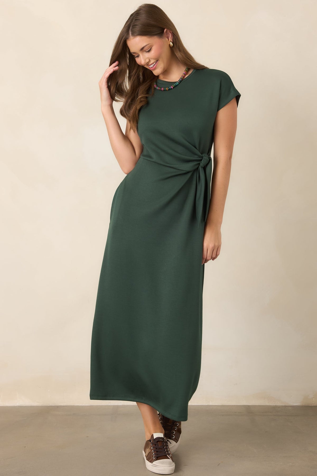 On a Side Note Forest Green Side Tie Maxi Dress