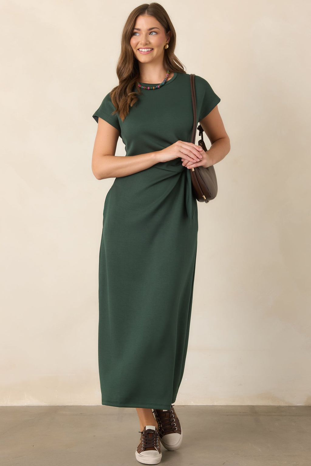 On a Side Note Forest Green Side Tie Maxi Dress