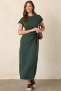 On a Side Note Forest Green Side Tie Maxi Dress