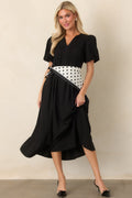 Tucked Away Memories Black Pintuck Puff Sleeve Midi Dress