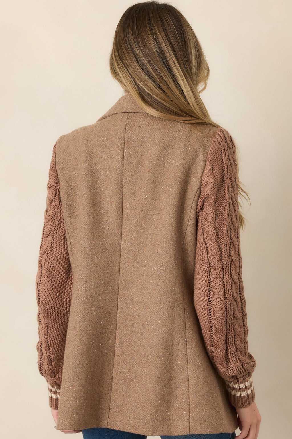 Well Suited Camel Wool Blend Knit Sweater Sleeve Blazer
