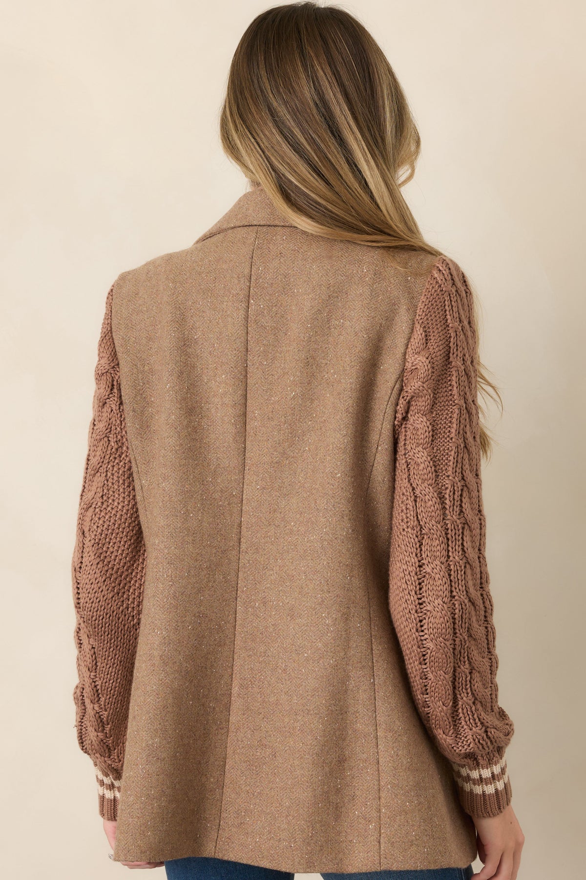 Well Suited Camel Wool Blend Knit Sweater Sleeve Blazer