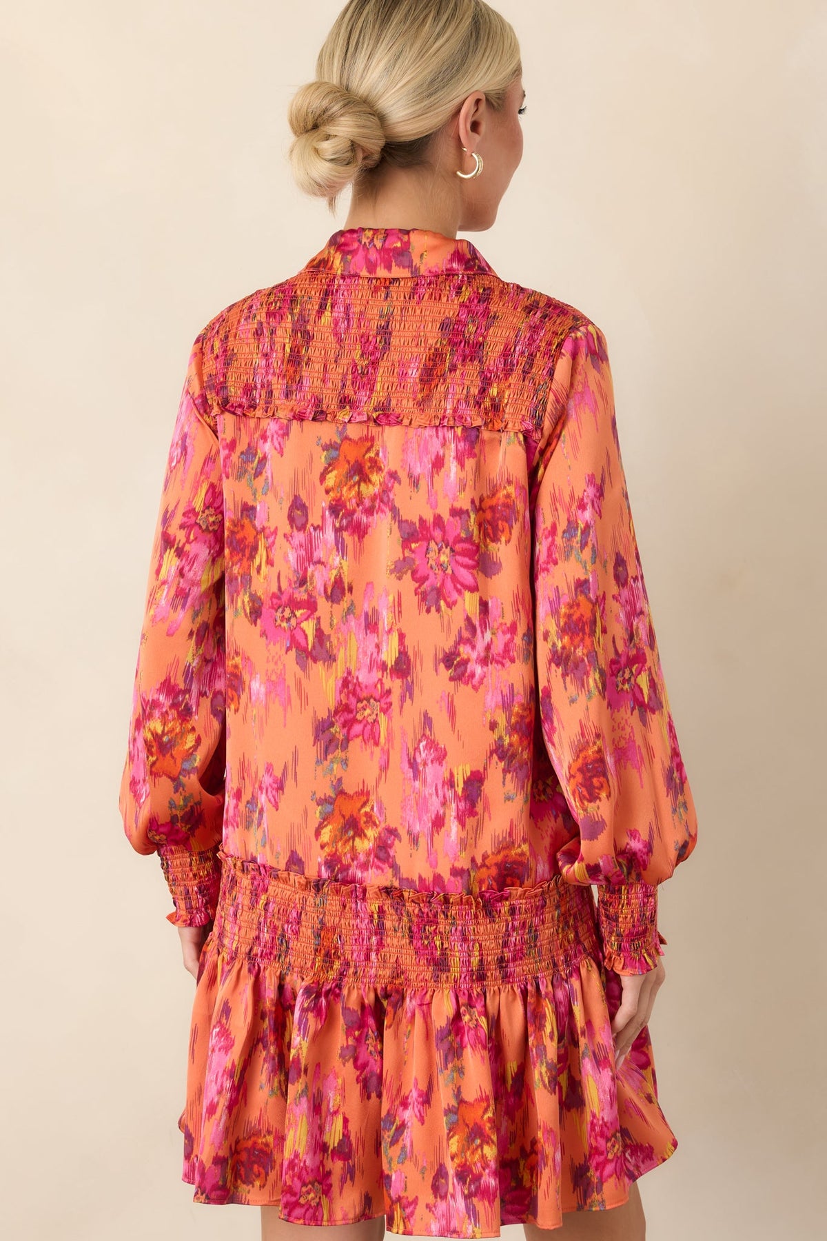 Impossible to Miss Orange Multi Floral Satin Mini Dress