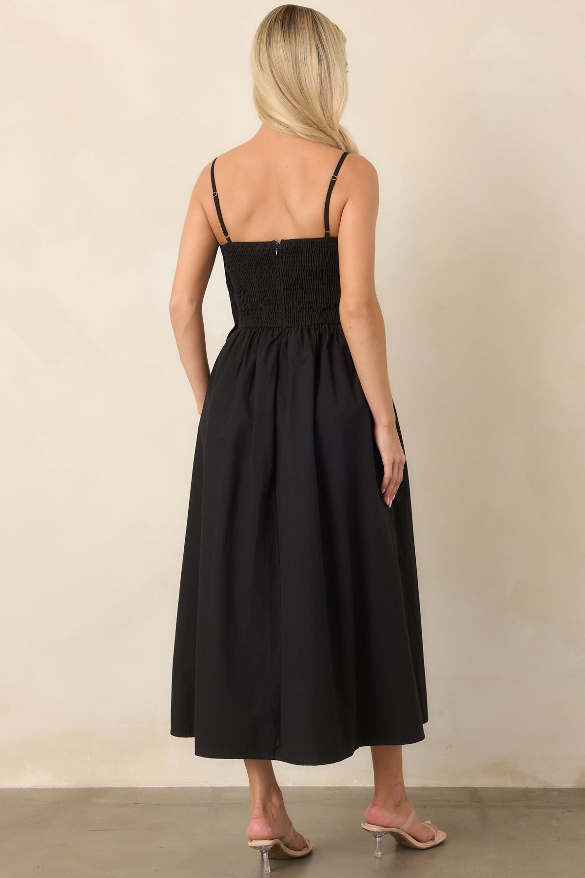 A Reason to Celebrate Black Pleated Cotton Midi Dress