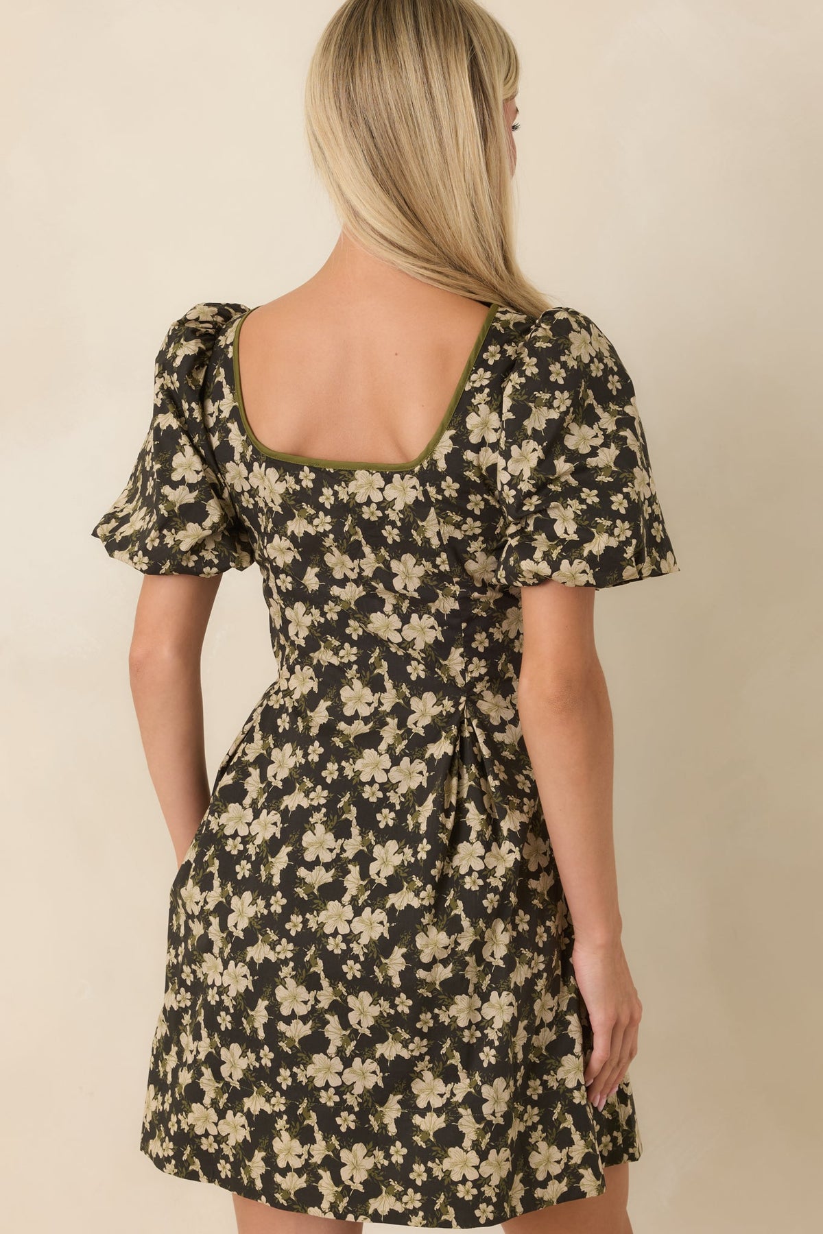 The Prettiest View Olive Green Floral Cotton Mini Dress