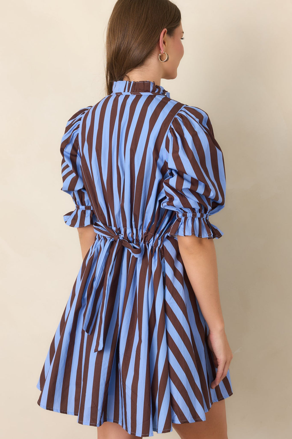Here's the Plan Blue & Brown Stripe Cotton Mini Shift Dress