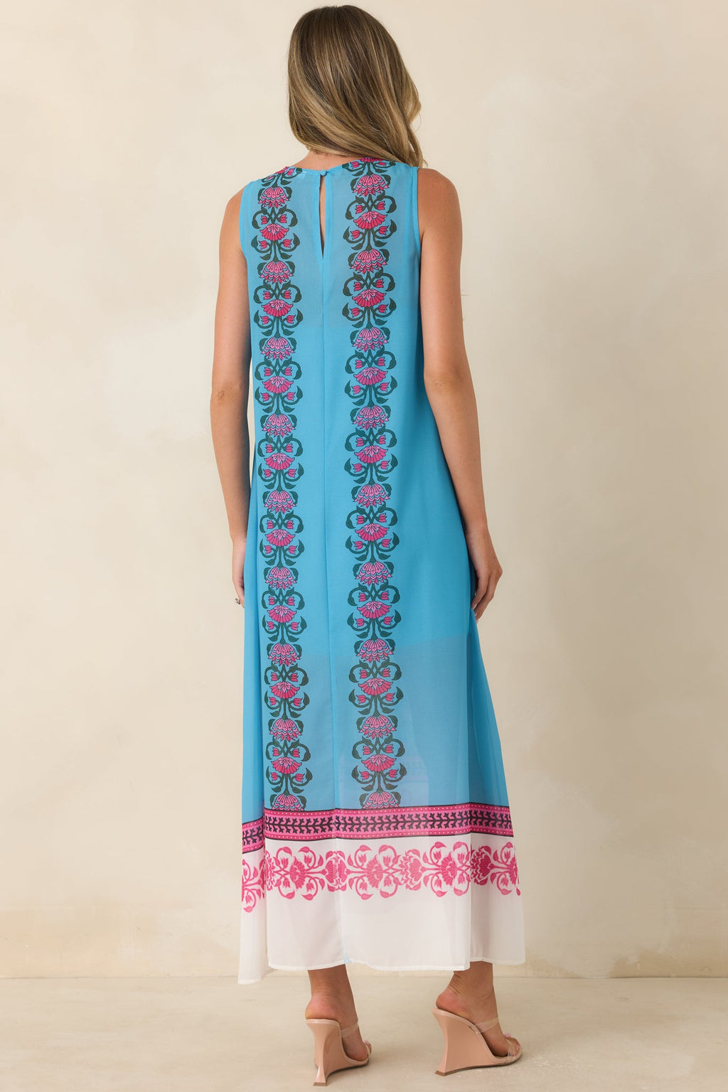 Cocktail Conversation Blue Floral Border Print Maxi Dress