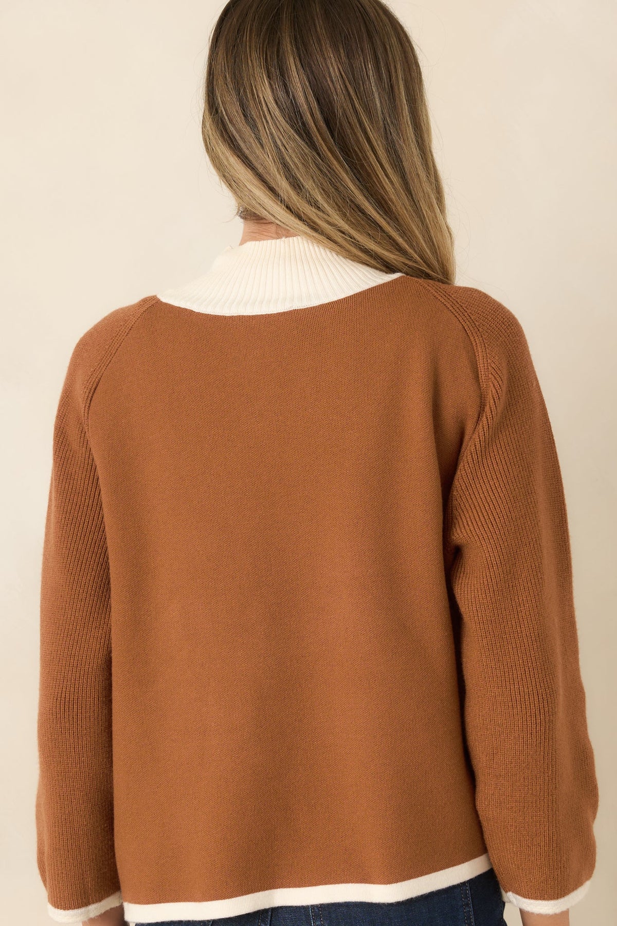 That Should Do It Brown Contrast Trim Horsebit Cardigan