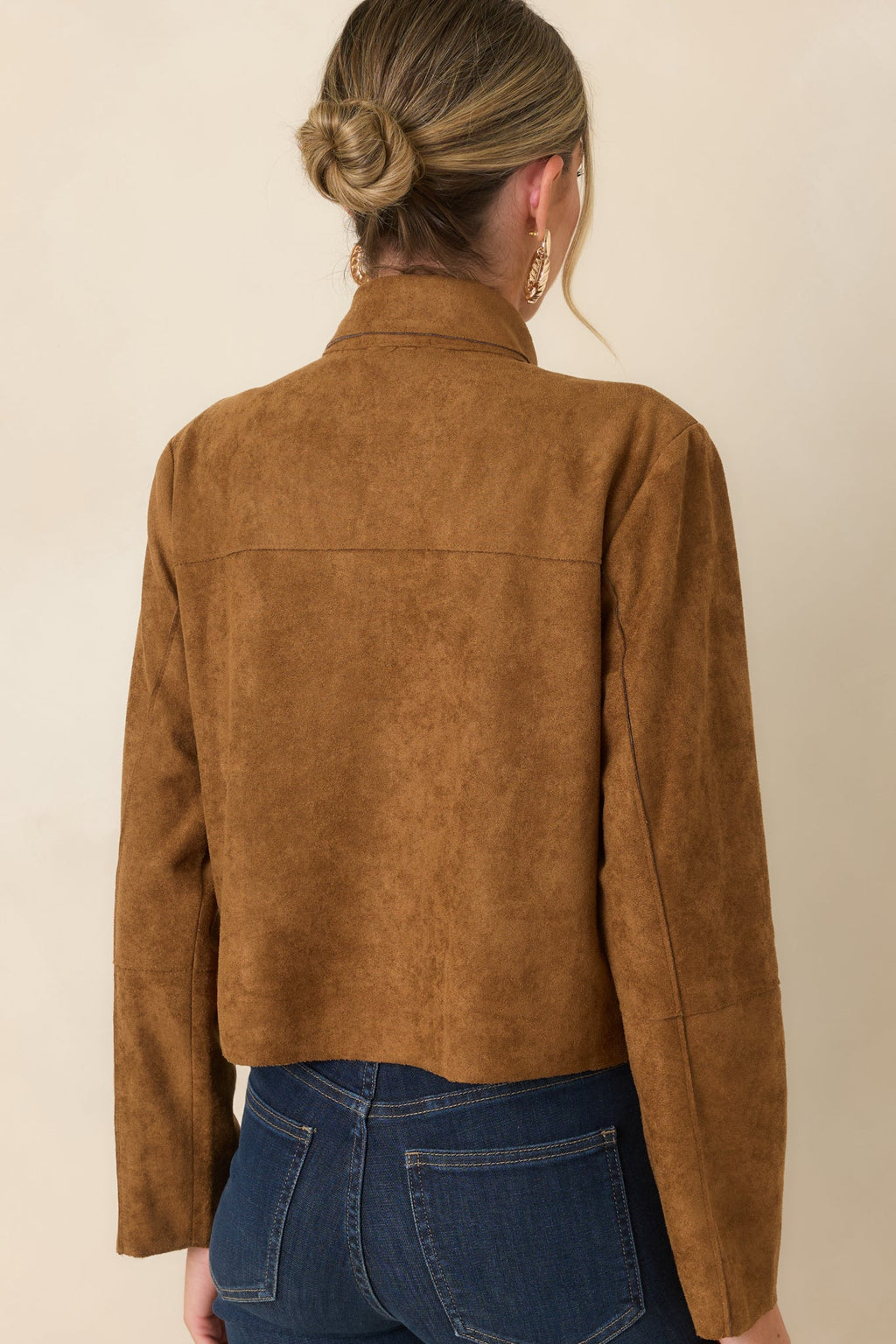 Tied to the Occasion Camel Faux Suede Tie Neck Jacket