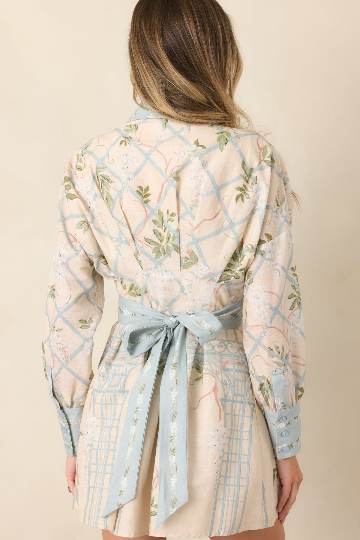 En Saison Georgina Ivory Floral Lattice Textured Shirt Dress
