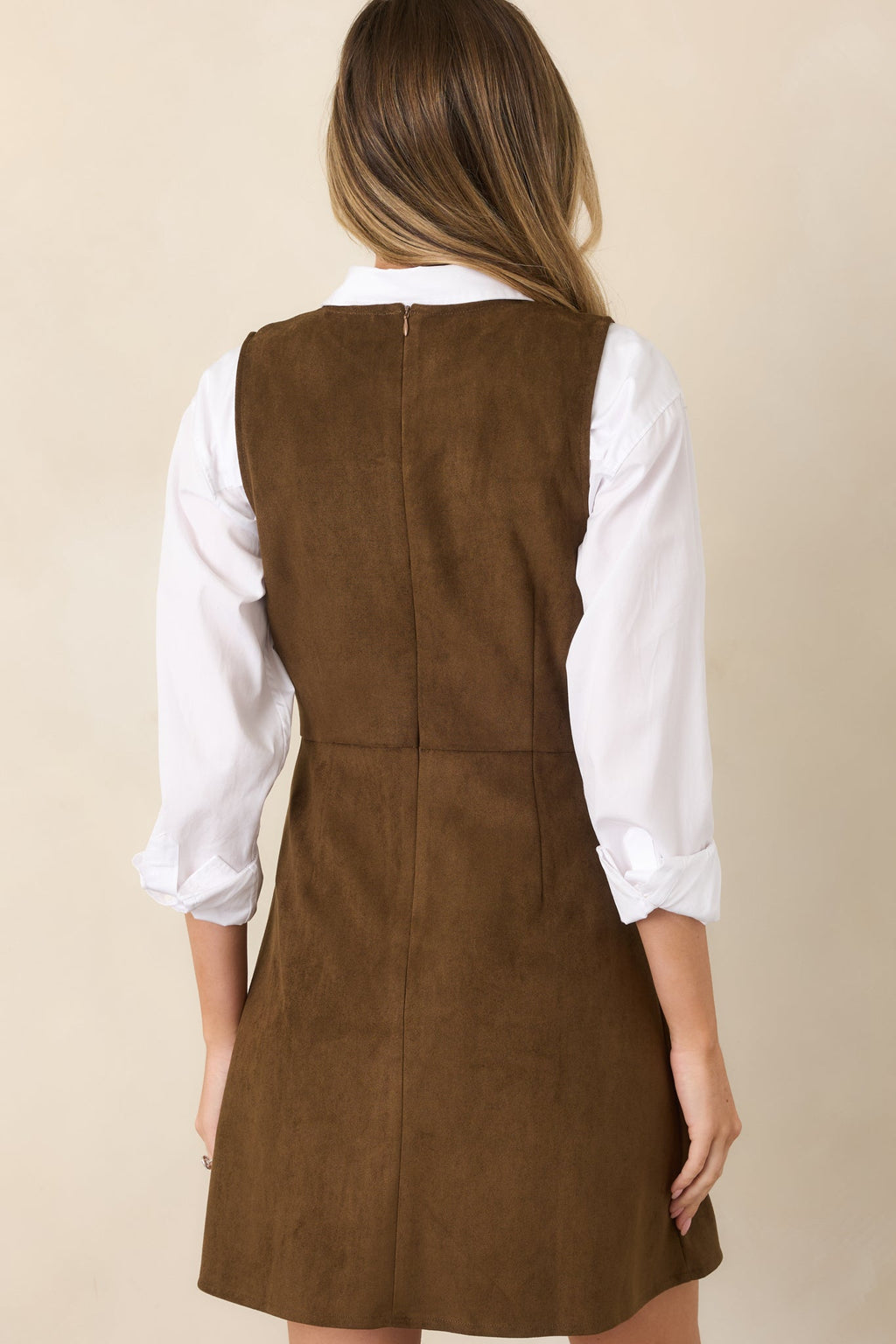 A Proper Fit Chocolate Brown Faux Suede Mini Dress