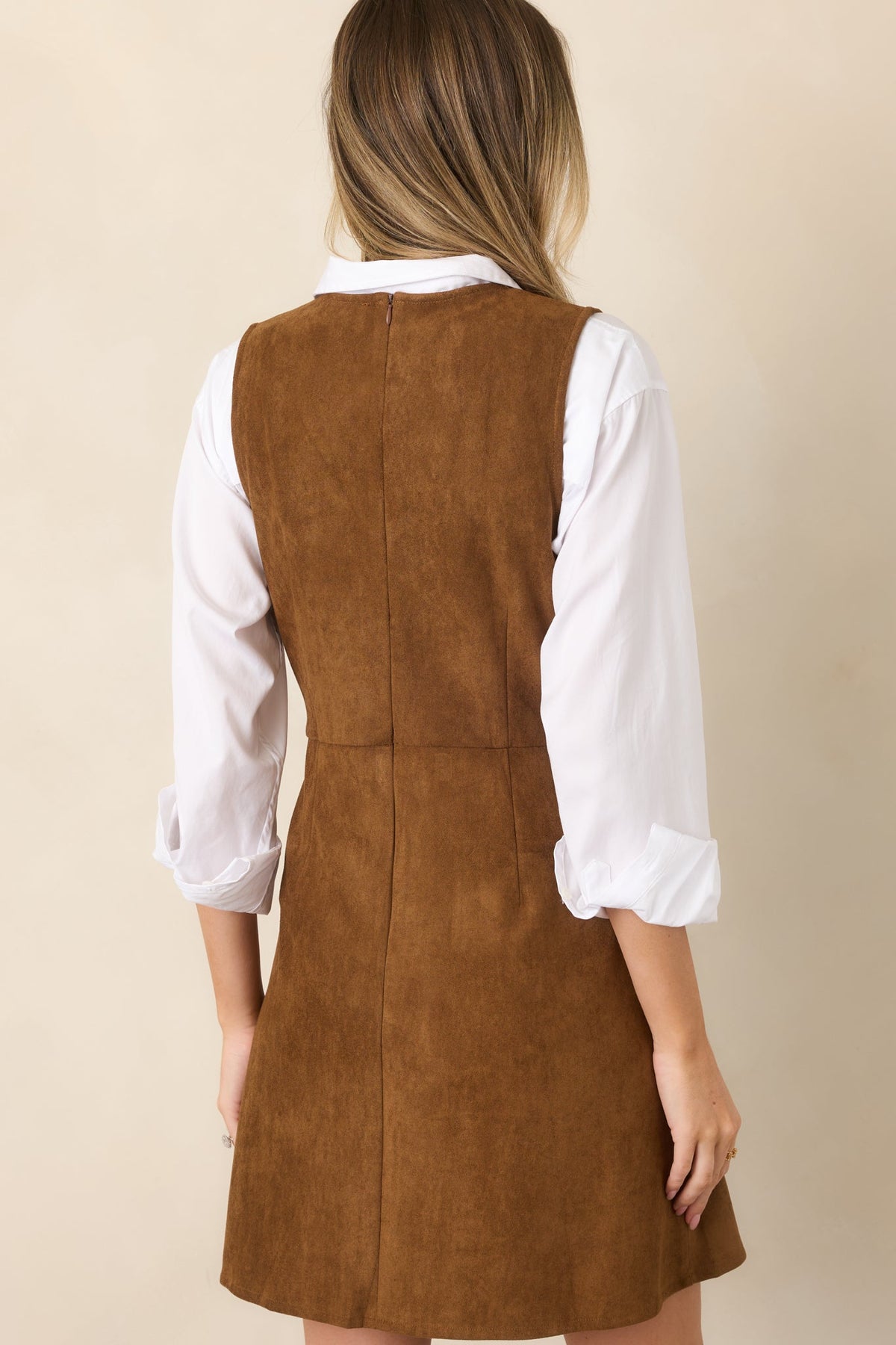 A Proper Fit Camel Brown Faux Suede Mini Dress