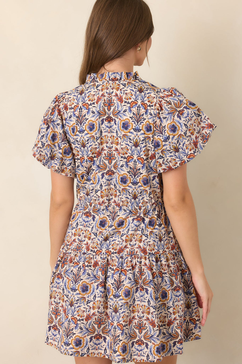In the Garden Ivory & Blue Multi Floral Cotton Mini Dress