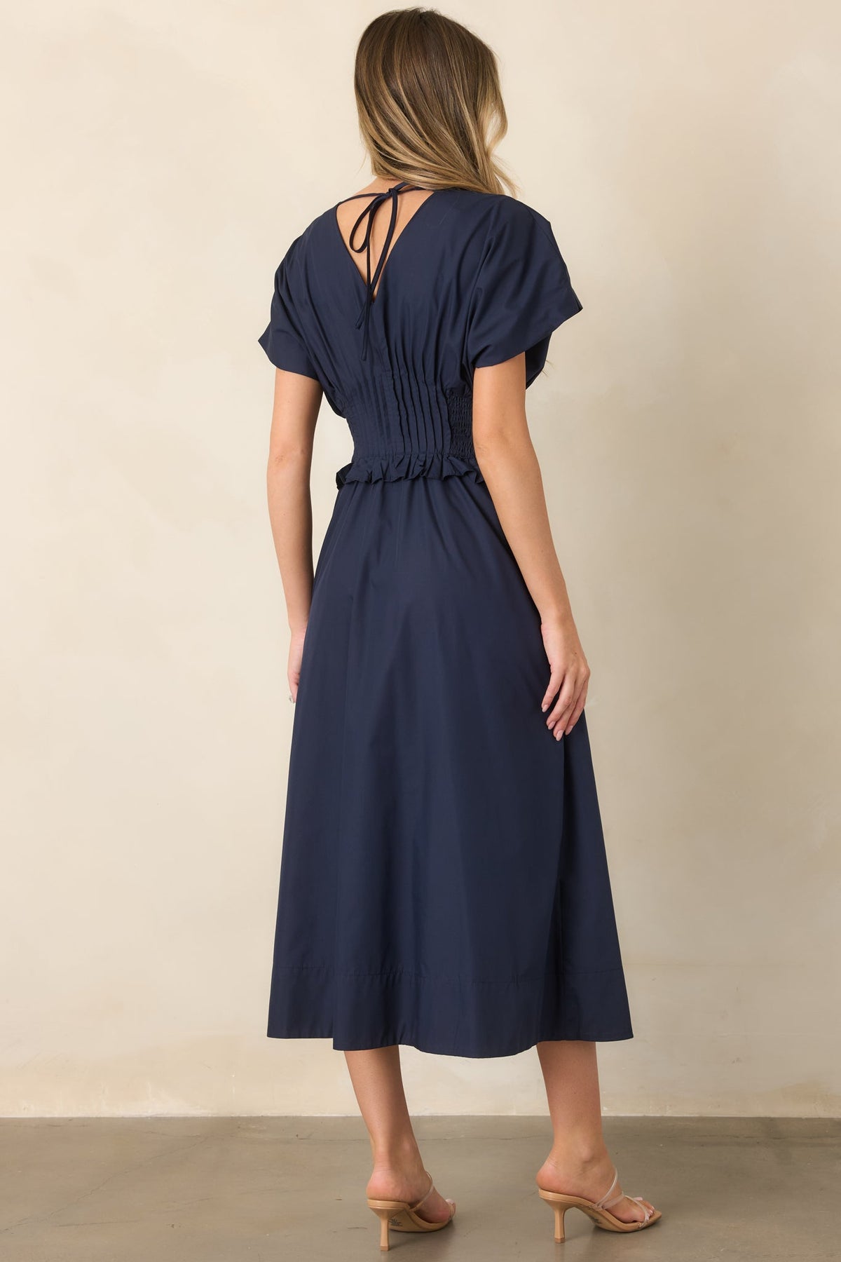 Let It Be Easy Navy Smocked Waist Zip Maxi Dress