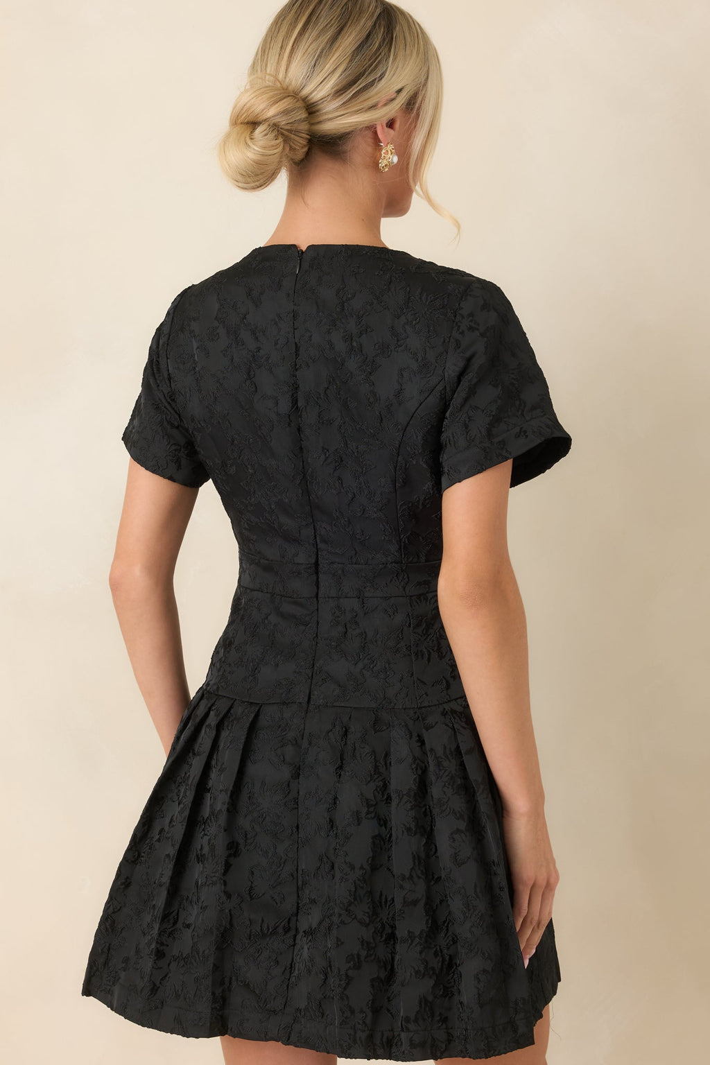 The Perfect Introduction Black Floral Jacquard Mini Dress