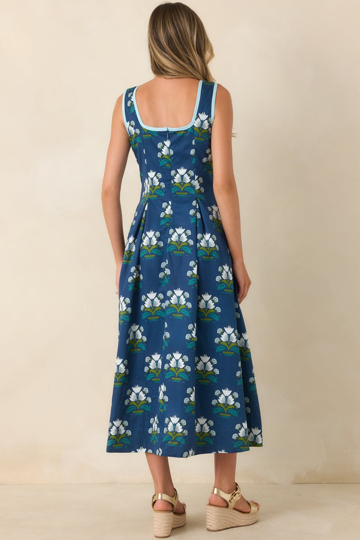 What I Had in Mind Deep Blue Floral Cotton Midi Dress