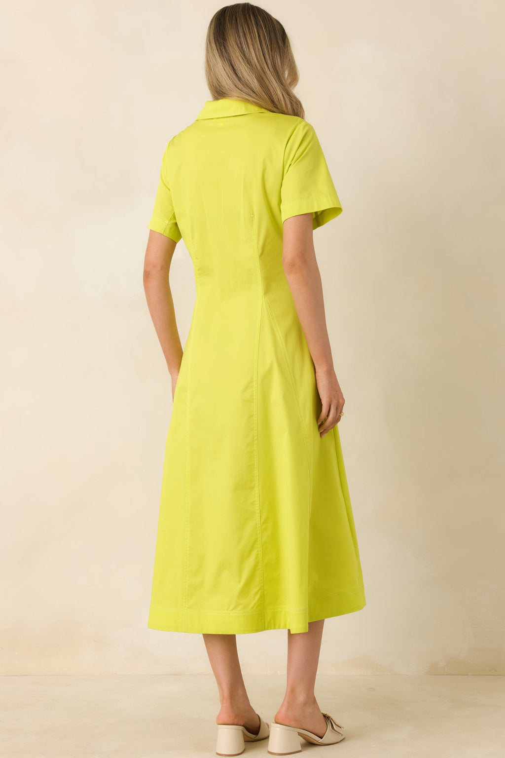 Make It Look Easy Chartreuse Short Sleeve Midi Shirt Dress