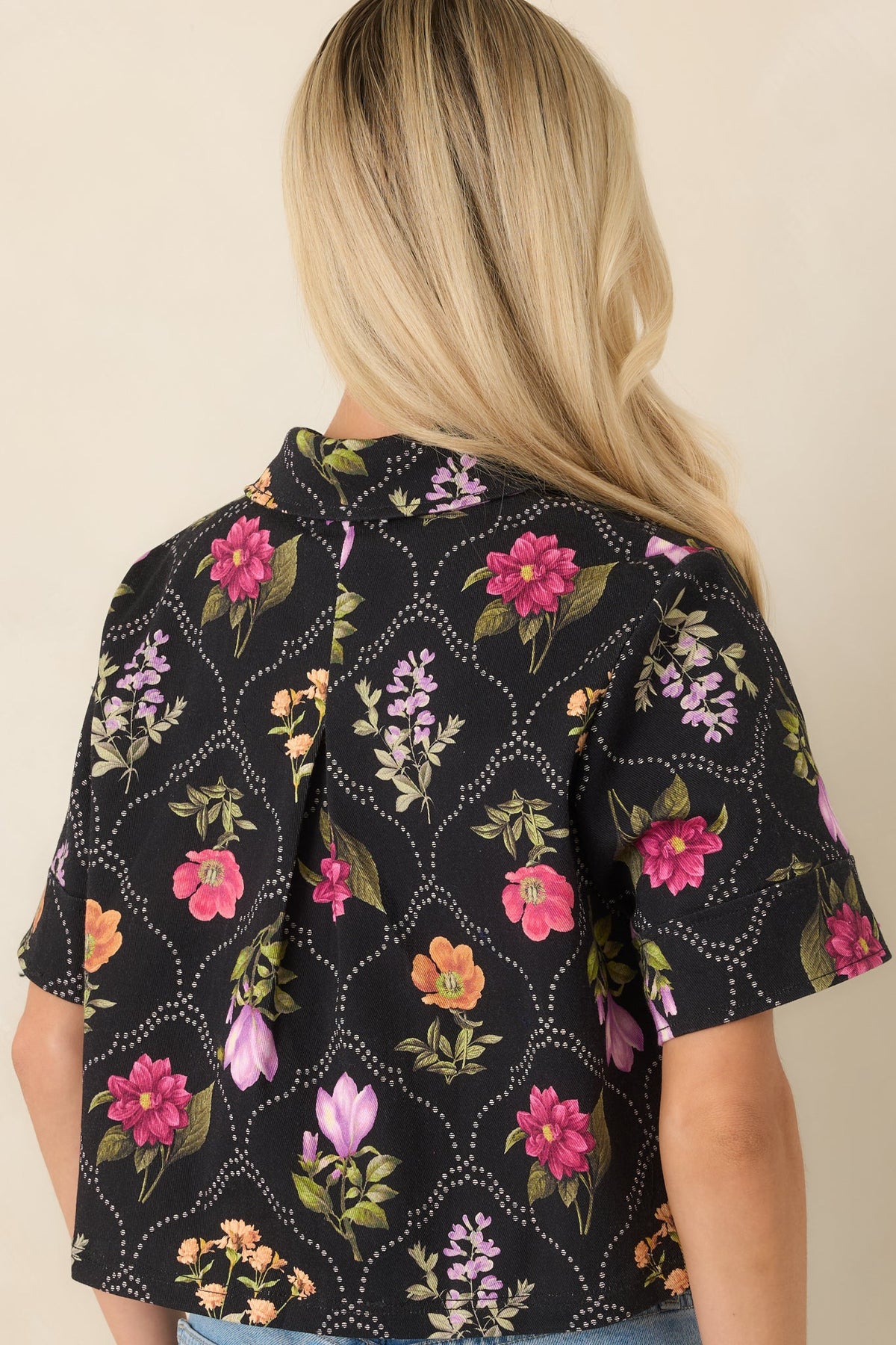 Consider Me Charmed Black Multi Floral Button Front Top