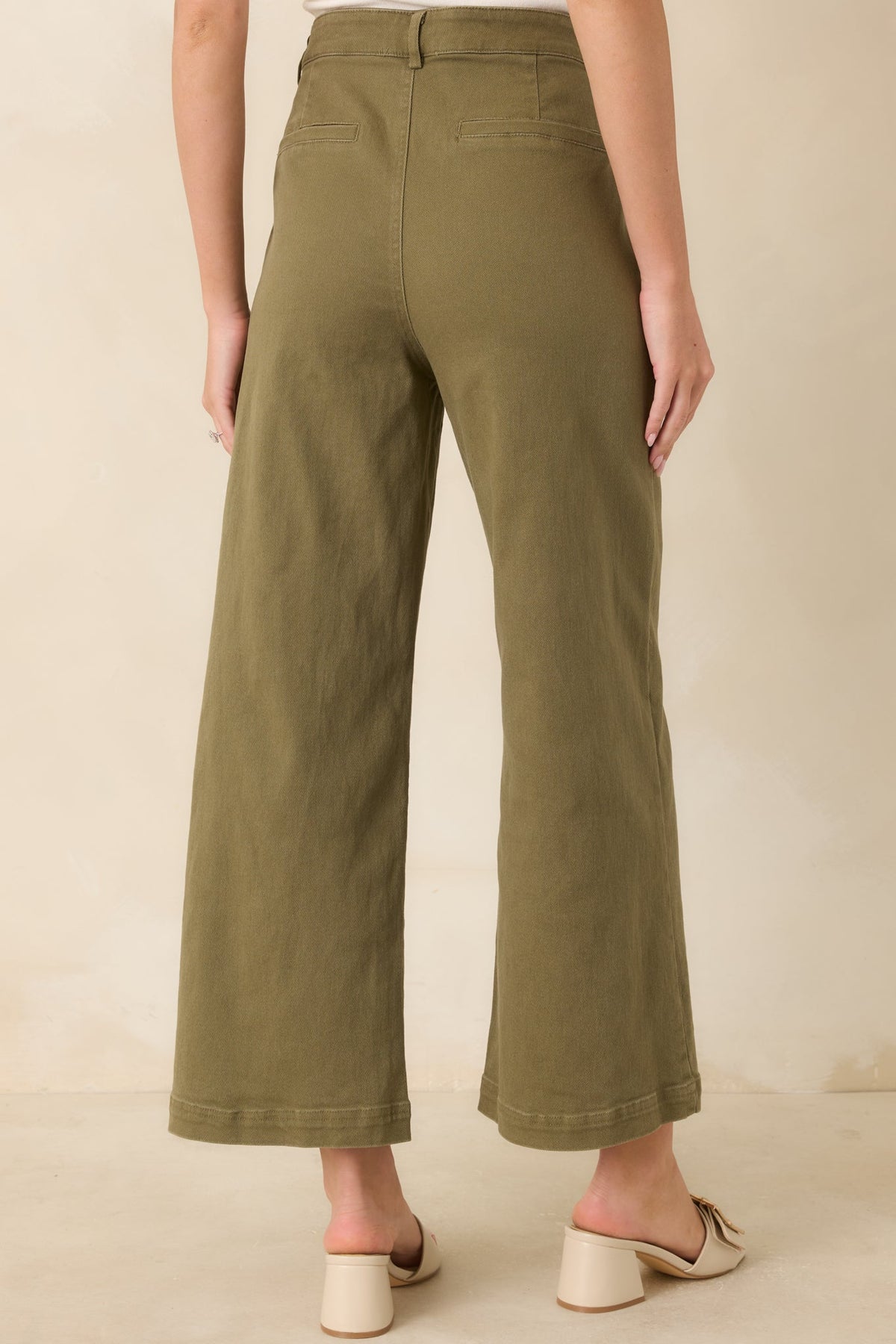 Stable Style Olive Green Horsebit Accent Wide Leg Denim Pants