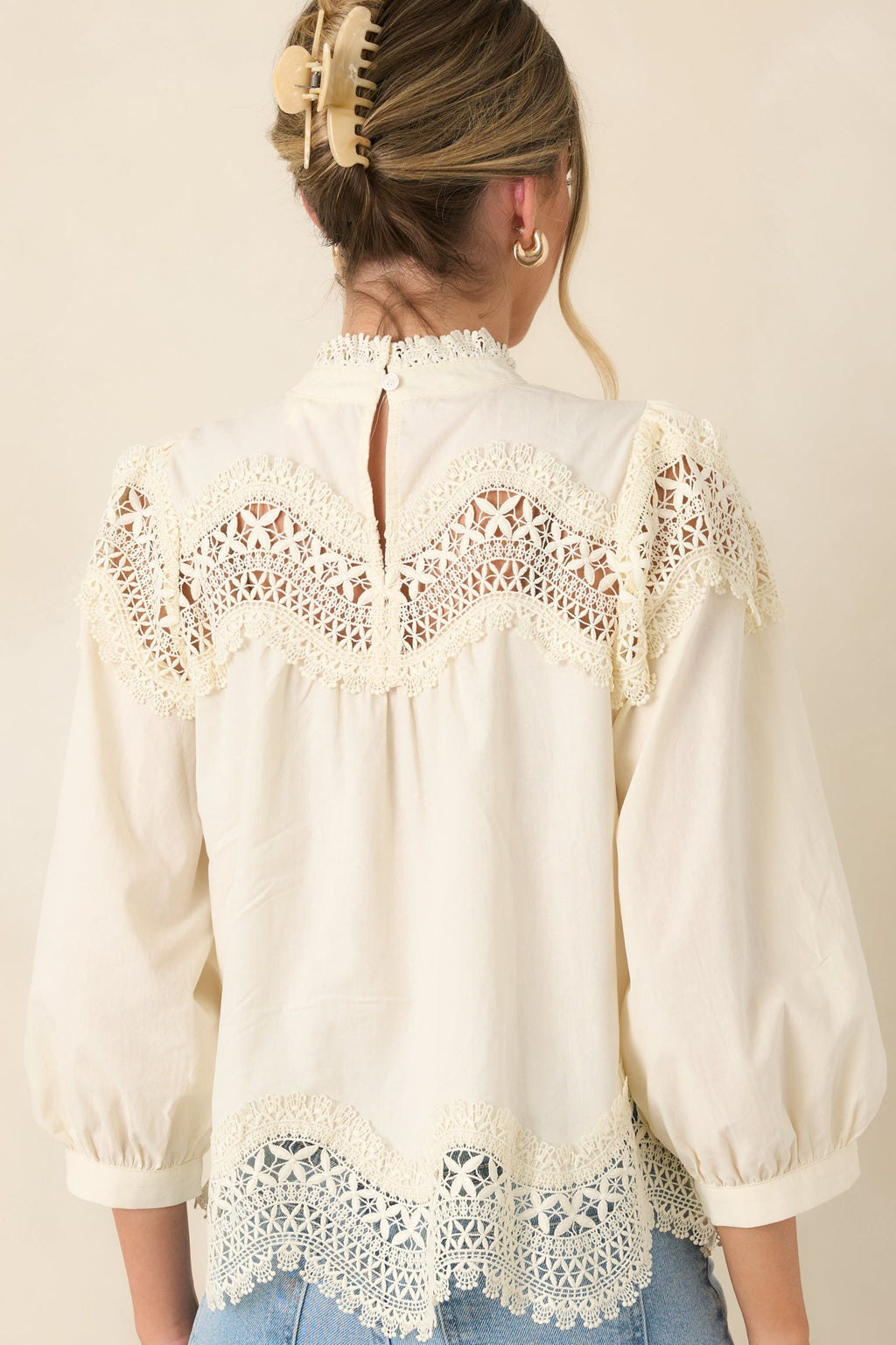 Taken With You Ivory Cotton Lace Detail Blouse