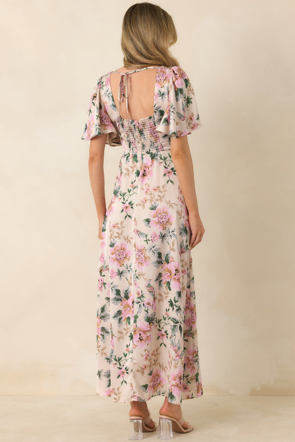 Rosewood Romance Ivory Multi Floral Flutter Sleeve Maxi Dress