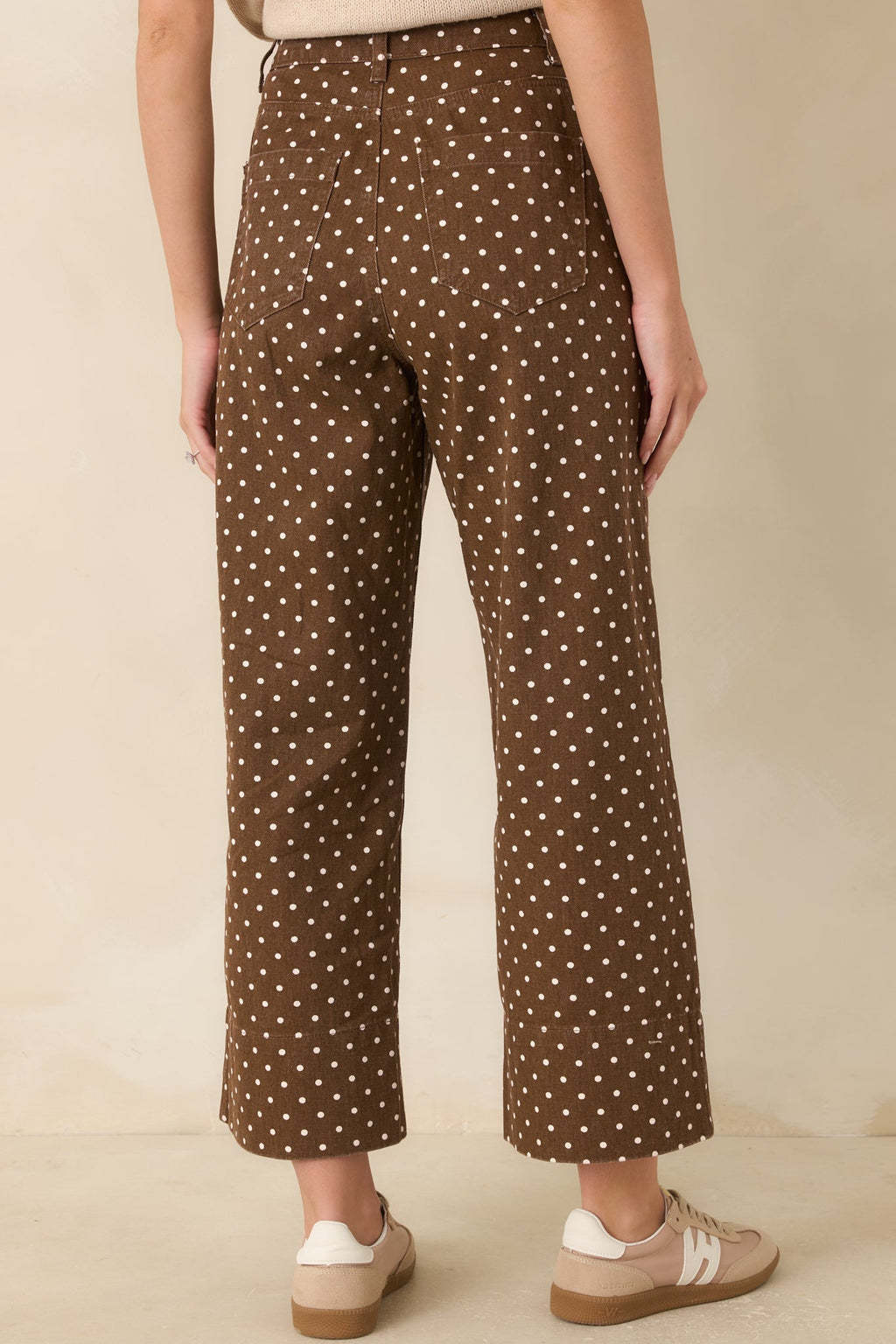 Dot Your Average Brown Cotton Polka Dot Cropped Wide Leg Pants