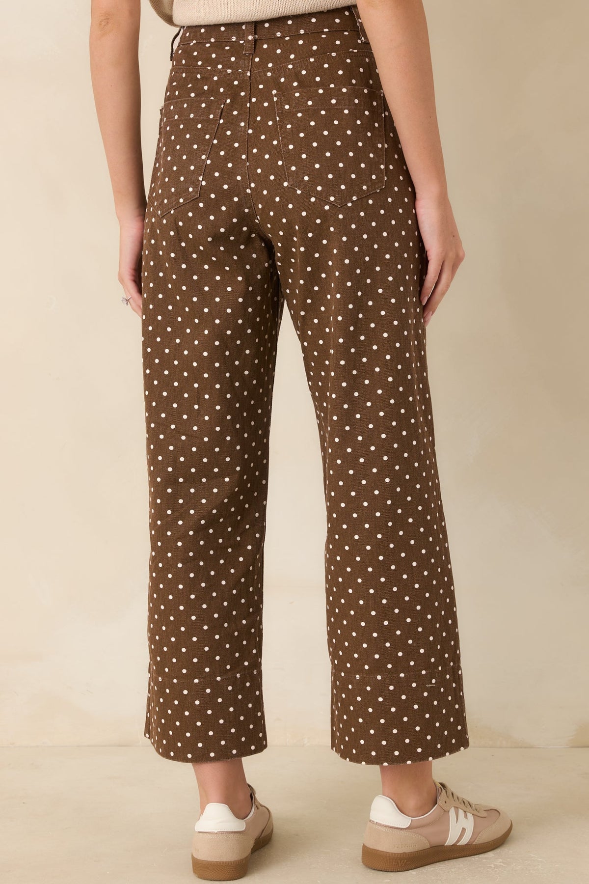 Dot Your Average Brown Cotton Polka Dot Cropped Wide Leg Pants