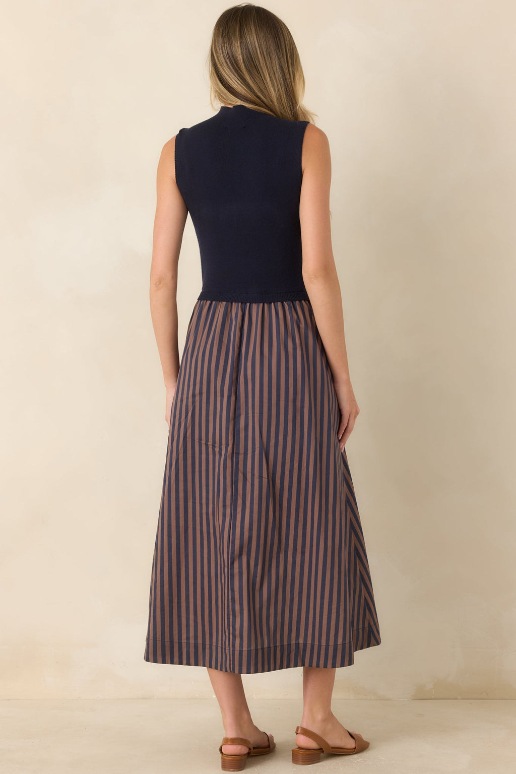 That's More Like It Navy & Tan Stripe Sweater Midi Dress