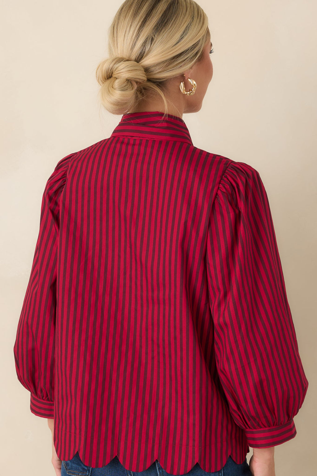 Read Between the Lines Red & Brown Stripe Tie Neck Blouse