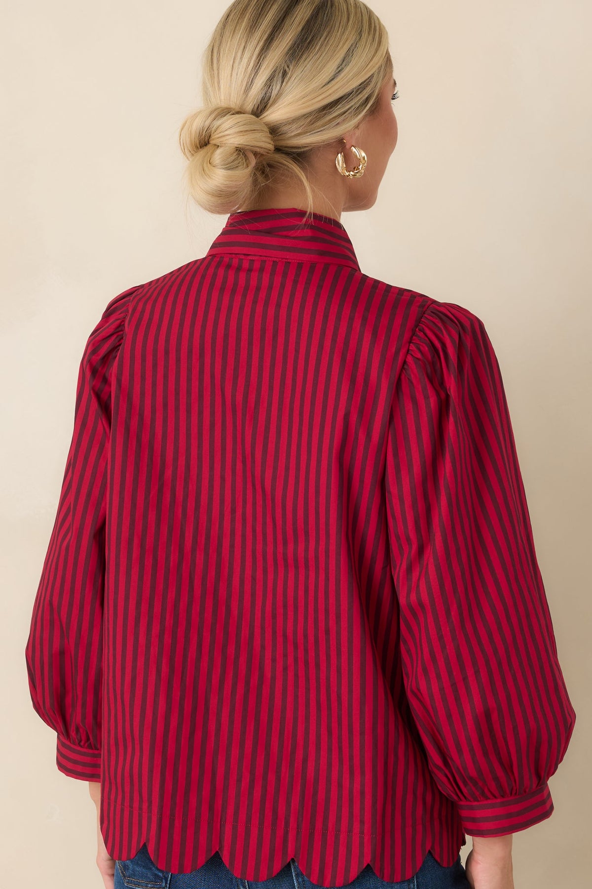 Read Between the Lines Red & Brown Stripe Tie Neck Blouse