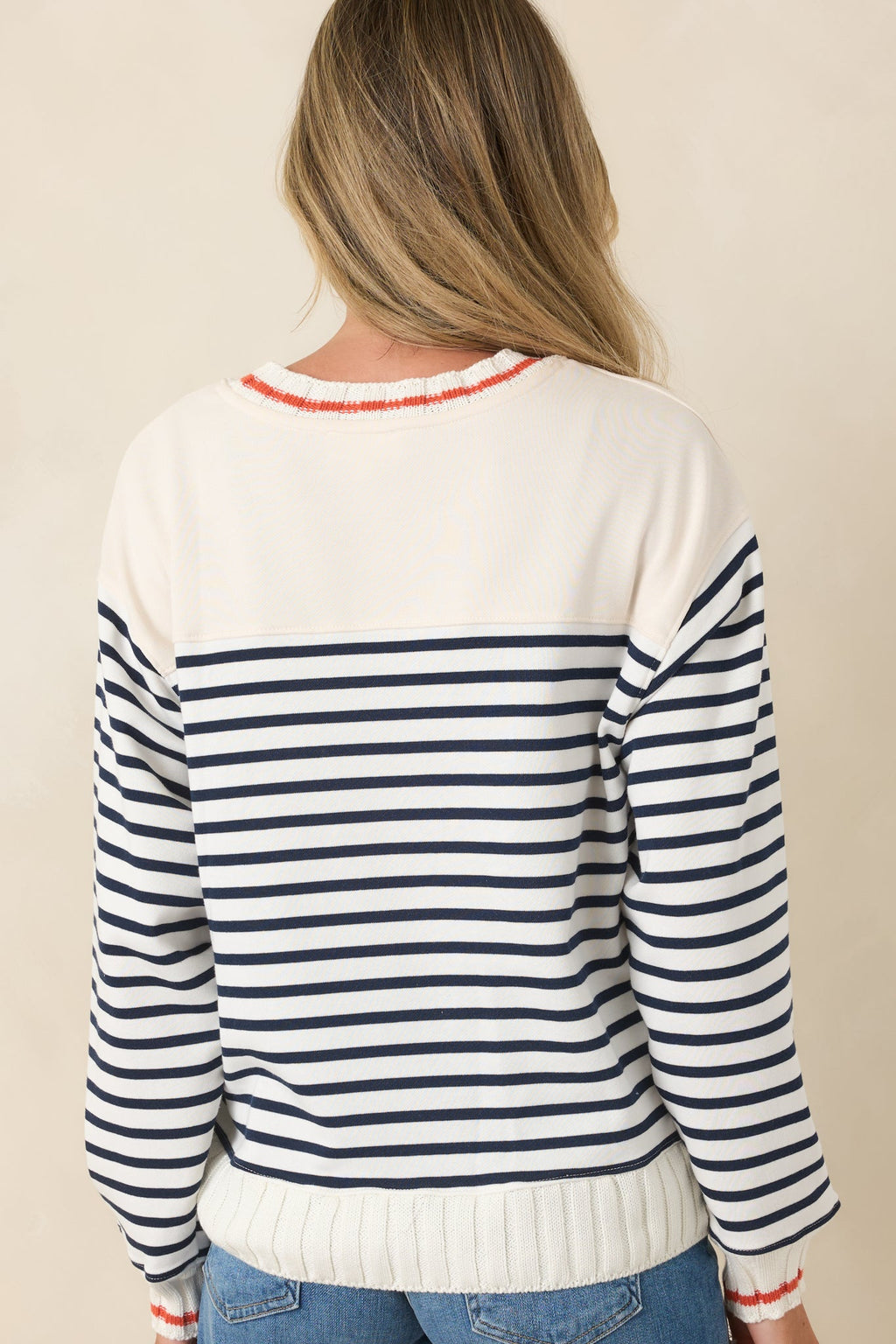 Wherever the Day Goes Ivory & Navy Stripe Cotton Blend Pullover
