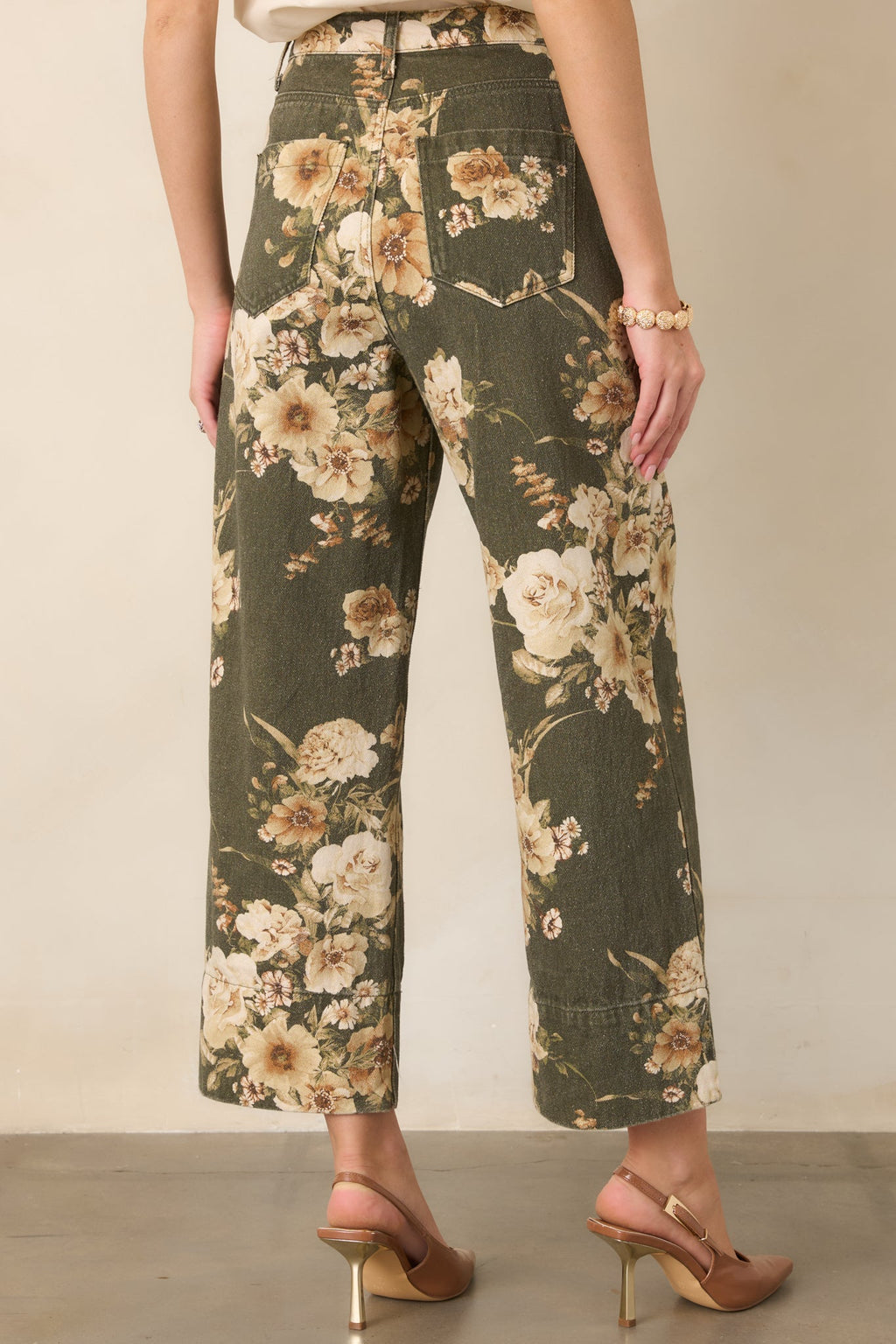 Naturally Speaking Olive & Ivory Floral Cotton Wide Leg Pants