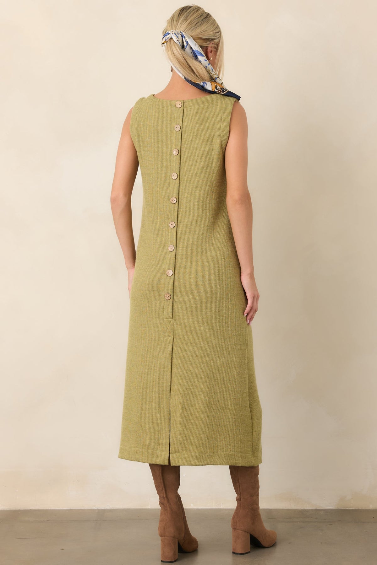 Soft Horizons Olive Green Rib Knit Button Back Midi Dress