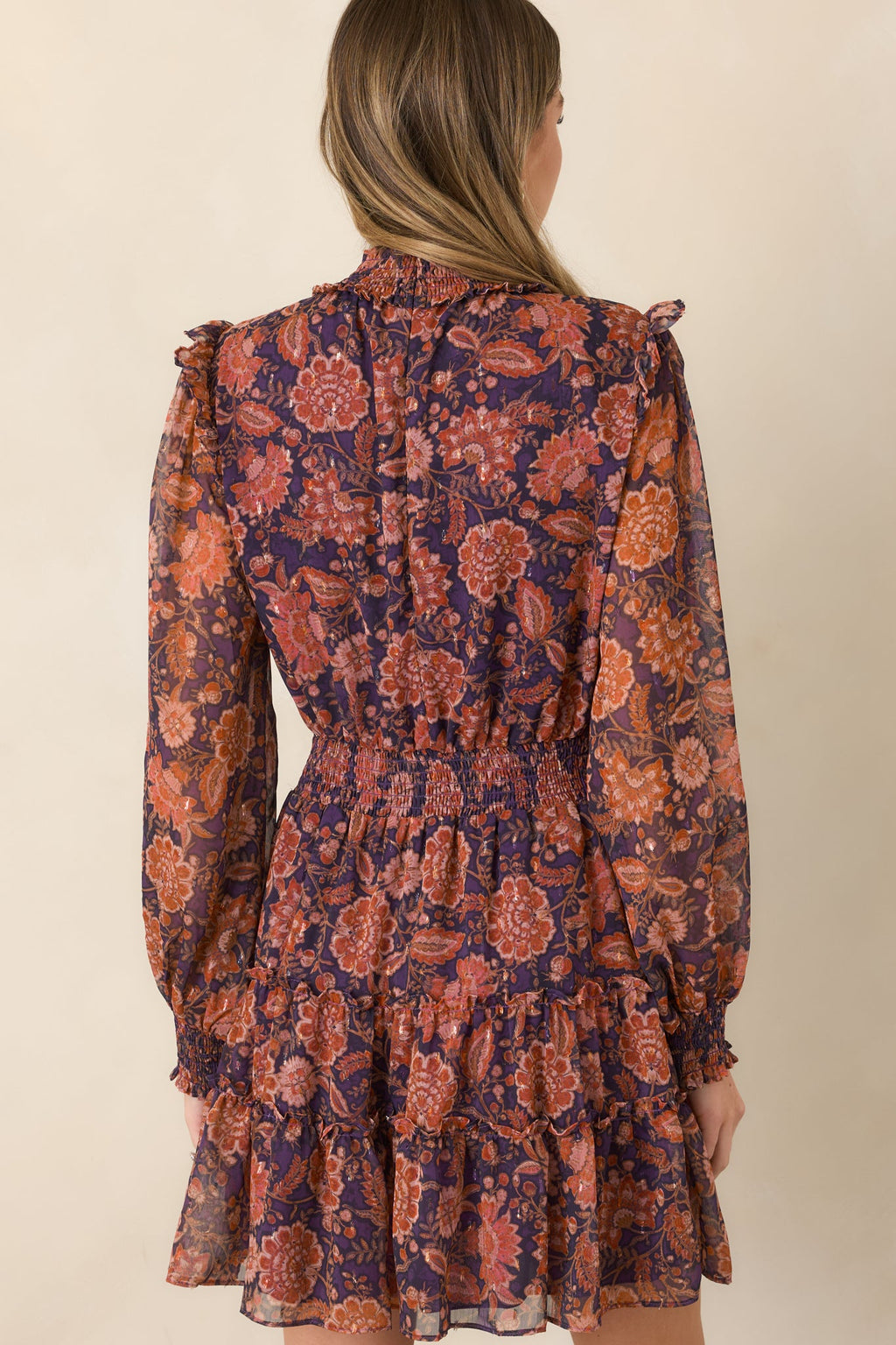 Love in the Air Plum & Rust Floral Tiered Mini Dress